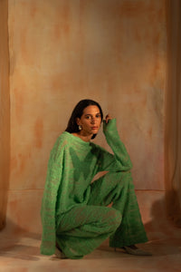 MIAOYAN25 Spring and Summer Green Knitted Mohair Butterfly Jacquard Sweater