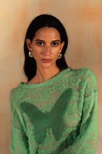 MIAOYAN25 Spring and Summer Green Knitted Mohair Butterfly Jacquard Sweater
