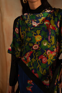 MIAOYAN25 Spring and Summer Heavy Silk Printed Deconstruction Splicing Lapel Scarf Dress