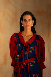 MIAOYAN25 Spring and Summer Silk Splicing Doll Collar Drop Shoulder Lantern Sleeve Dress